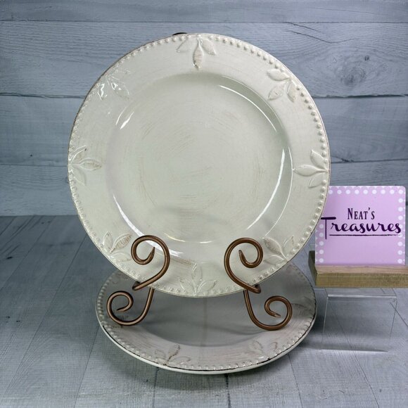 2001 Signature SORRENTO Debby Segura Ivory Leaves Stoneware Dinner Plate Set 2